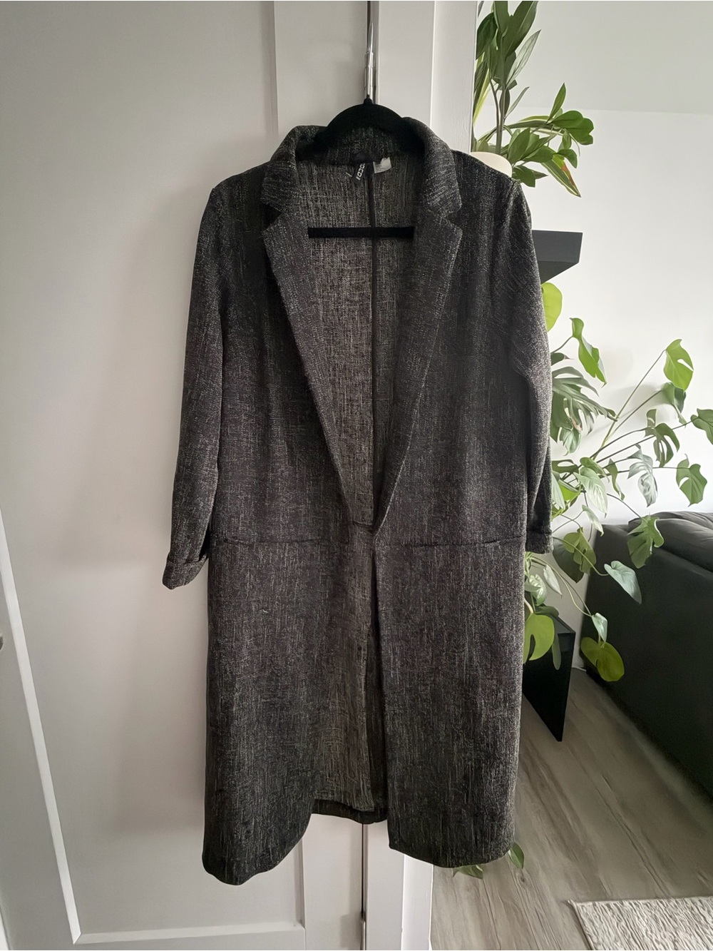 Women’s Long Open Front Charcoal Coat